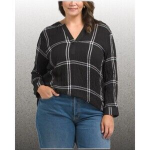 “Jane & Delancey” Women's Black & White Textured Popover Shirt Plus Size 1X NWT